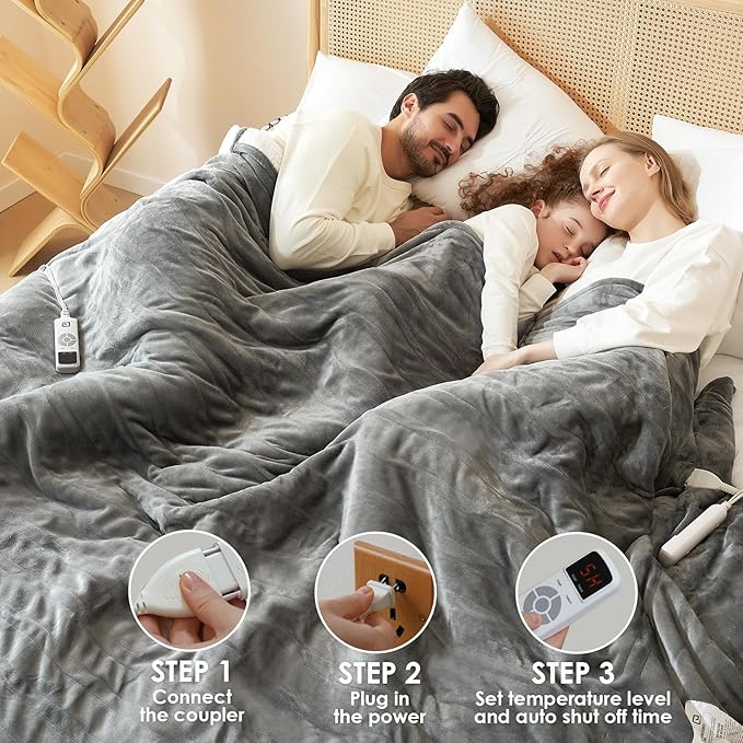 EHEYCIGA Heated Blanket - Twin Size, 9 Heating Levels, 10 Hour Auto Off, Soft Cozy Sherpa Washable Blanket, 62 x 84 Inches