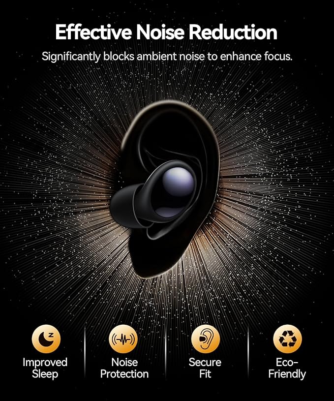 Ear Plugs for Sleeping 45dB Noise Cancelling Ear Plugs for Noise Reduction & Snoring, Concerts, Earplugs for Sleep,Sider Sleepers Airplane, Silicone Earplugs Reusable Concert Ear Plug+8Tip Obsidian