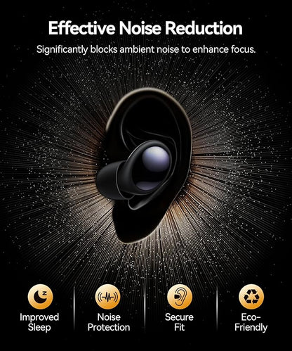Ear Plugs for Sleeping 45dB Noise Cancelling Ear Plugs for Noise Reduction & Snoring, Concerts, Earplugs for Sleep,Sider Sleepers Airplane, Silicone Earplugs Reusable Concert Ear Plug+8Tip Obsidian