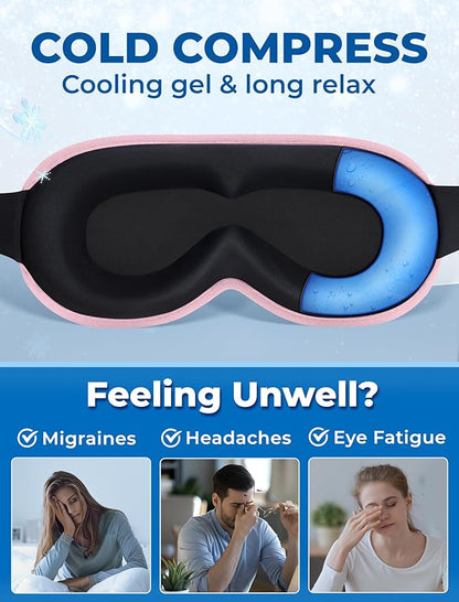 3D Blackout Cooling Gel Eye Mask: 6oz Weighted Cold Compress, Deep Relaxation & Meditation Mask for Women, Nurse Night Shift Recovery, Headache & Stress Cooling Comfort, Gift Ready, Pink