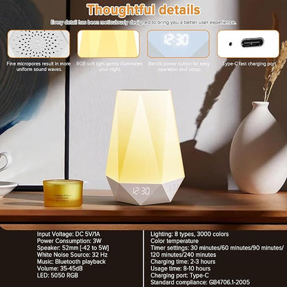 Sleep Sound Machines，White Noise Machine for Baby Sleeping with Night Light, Portable Sound Machine with 32 Soothing Sounds, 8 Night Light Colors, Timer, App Remote Control, Personal Sleep Routine