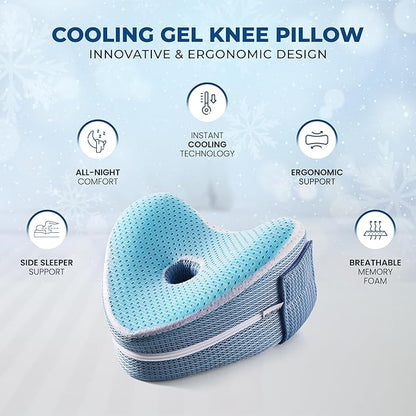 Cooling Gel Knee Pillow for Side Sleepers Hip Pain - Between Leg Pillow for Side Sleeping - Sciatica Pain Relief Support for Lower Back, Knees, Joints, and Spine