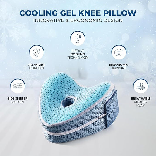 Cooling Gel Knee Pillow for Side Sleepers Hip Pain - Between Leg Pillow for Side Sleeping - Sciatica Pain Relief Support for Lower Back, Knees, Joints, and Spine