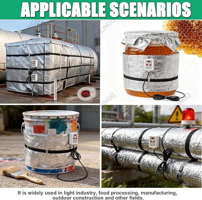 IBC Tote Heater Blanket, IBC Container Heater, IBC Tote Freeze Protection, Smart Temperature Control up to 150°C, IBC Tote Blanket with Thermostat, Barrel Heating Equipment Black-55Gallon/200L
