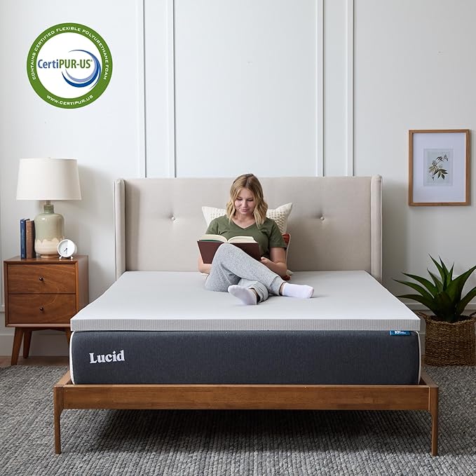 Lucid 2 Inch Ventilated Bamboo Charcoal Memory Foam Mattress Topper - Twin XL Mattress Topper