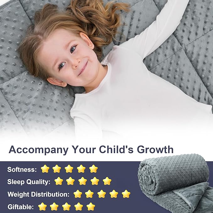 Alomidds Weighted Blanket, Luxury Velvet Weighted Blankets for Adults and Kids,Warm and Breathable Soft and Comfort Minky, Cute Heavy Blanket with Premium Glass Beads (41"x60" 7LBS, Grey)