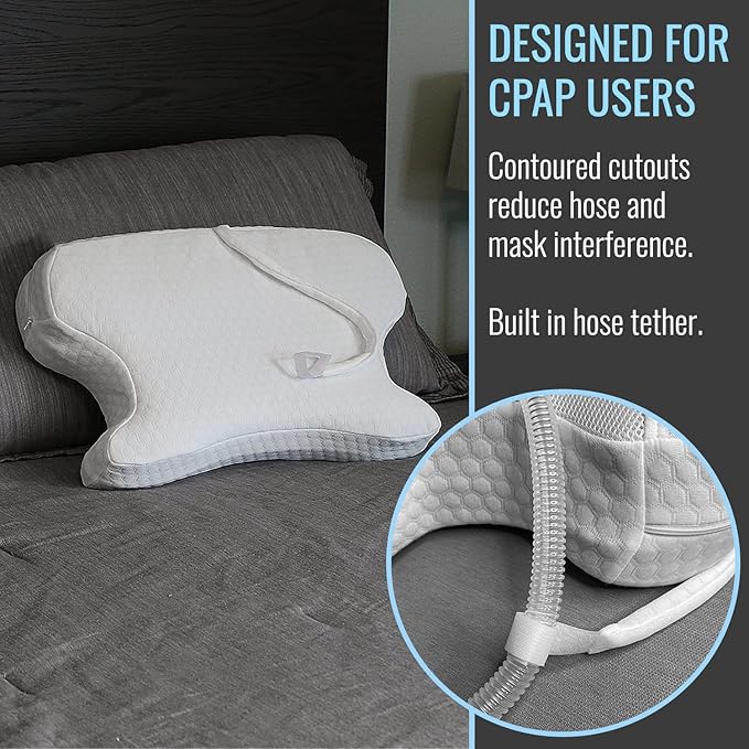 DMI CPAP Memory Foam Sleep Aid Pillow, Suitable for All CPAP Masks, Reduces Mask Pressure and Air Leaks, Aligns Neck, Shoulders, and Spine, Hose Tether, High Rebound Foam, FSA & HSA Eligible