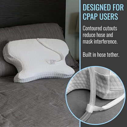 DMI CPAP Memory Foam Sleep Aid Pillow, Suitable for All CPAP Masks, Reduces Mask Pressure and Air Leaks, Aligns Neck, Shoulders, and Spine, Hose Tether, High Rebound Foam, FSA & HSA Eligible