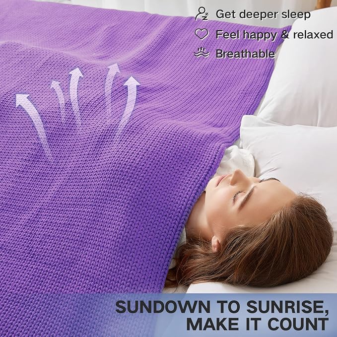 Guohaoi Knitted Weighted Blanket for Adults (Purple 60"x80" 12lbs) No Beads Cooling Throw Blanket for Hot Sleepers, Home Decor Breathable Chunky Knit Heavy Blanket Use on Queen/King Size Bed