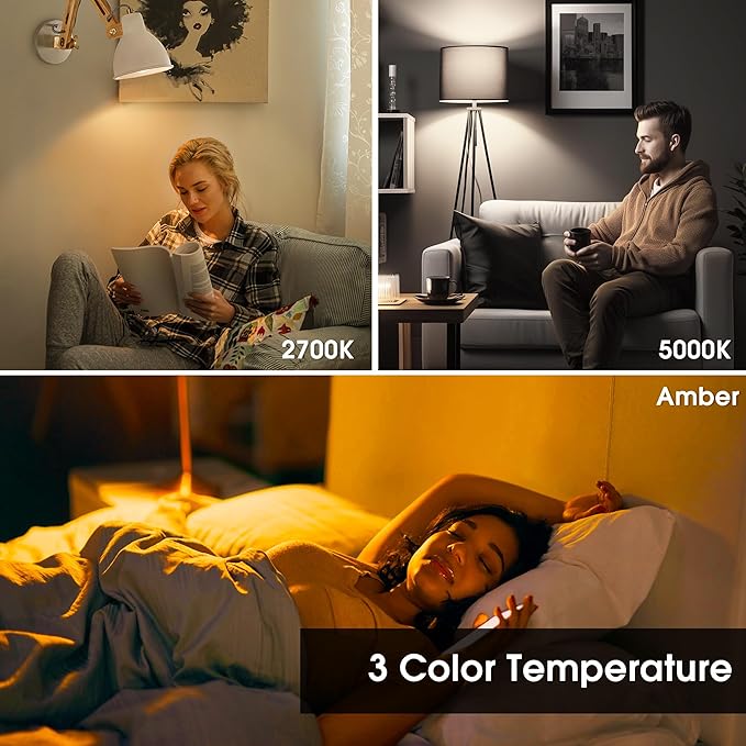 L LOHAS LED Light Bulbs, Sleep Aid Amber Light Bulb, A19 9W(60 Watt Equivalent), Blue Light Blocking, E26 Dimmable Light Bulbs, 3 Color Temperature 1800K/3000K/5000K, 2 Pack