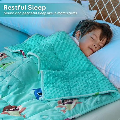 Sivio Minky Dotted Weighted Blanket, Super Soft Crystal Velvet Reversible Heavy Blanket with Cute Cartoon Patterns, 3 lbs, 36x48 Inch, Green Shark