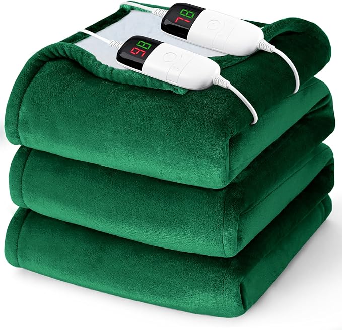 Heated Electric Blanket King Size - 90" x 100" Heating Blanket with Dual Control, 10 Heating Levels & 8 Hours Auto Off, Soft Warm Flannel Blanket, Christmas Birthday Gifts for Senior Grandma