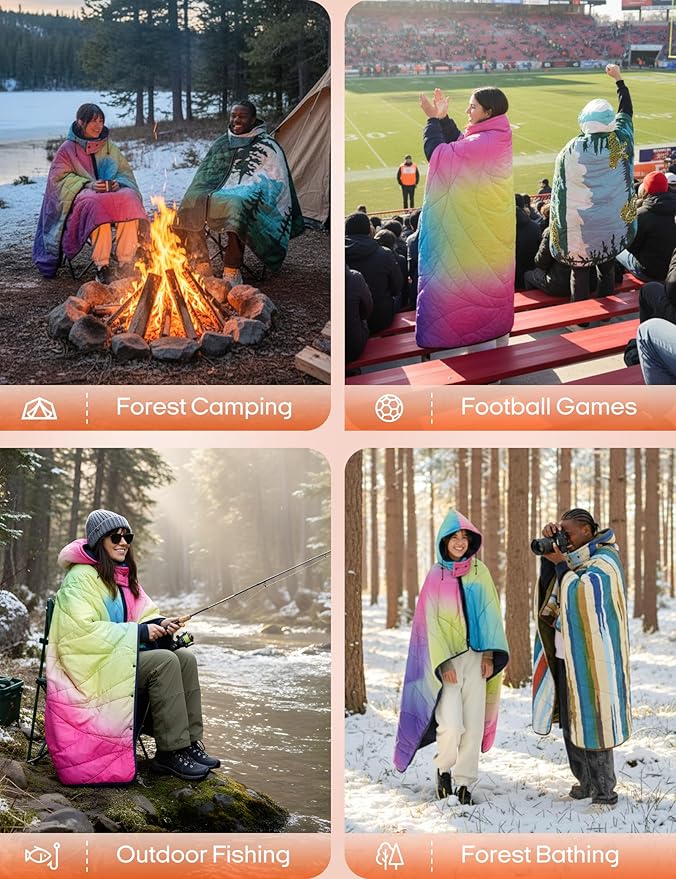 ZonLi Heated Blanket Battery Operated, Wearable Portable Electric Blanket with Rechargeable Battery, 50"x60" Cordless Heated Blanket, Waterproof, Machine Washable(Rainbow Dream)