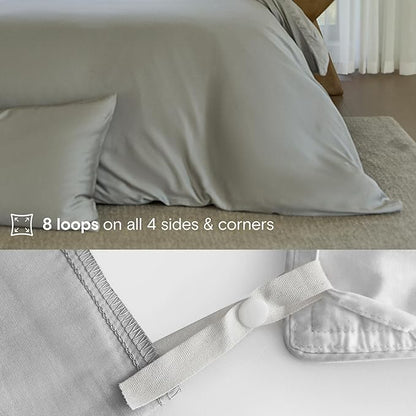 DOZ Duvet Cover Set, 100% Viscose derived from Bamboo, Organically Grown, Buttery Soft, Cooling Duvet Covers, High GSM, 1 Duvet Cover and 1 Pillowcase, 70"x90" (Dove, Twin/Twin XL)