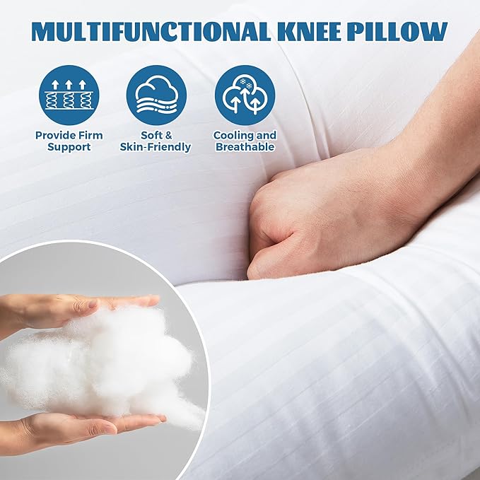 Bafode 3.5"Knee Pillow for Side Sleepers,Cooling Leg Pillow for Side Sleeping,Knee Pillow with 930G 7D Alternative for Relieving Leg, Back, and Knee Pain,High Supportive Leg Pillow for Pregnancy,White