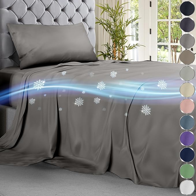 DECOLURE Cooling Bed Sheets Twin Set 3pcs - Luxurious & Ultra-Soft Twin Size Cooling Sheets for Hot Sleepers - Comfortable Cool Bamboo Viscose Microfiber Sheets Twin Size w/Deep Pockets (Cool Grey)