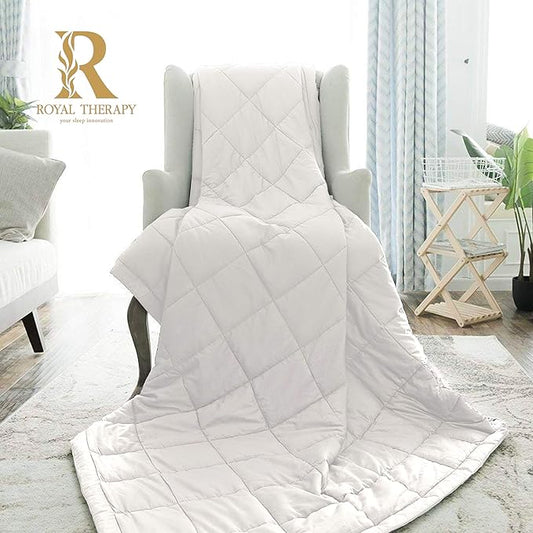 Royal Therapy Weighted Blanket - Heavy 100% Cotton Blankets with Premium Glass Beads (48''x78'' 20lbs, Coastal Fog), Suitable for One Person (~200 lb) - Use on Queen/King Bed