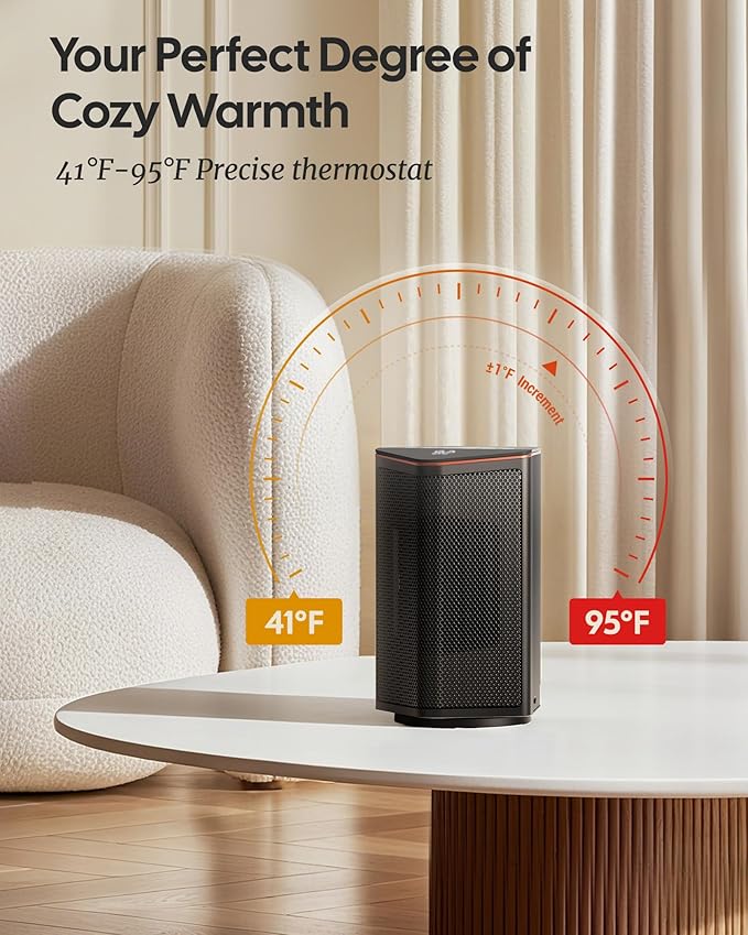 Small Space Heater, 1500W Portable Electric Heaters for Indoor Use with Thermostat, 70° Oscillation, 5 Modes, 12H Timer, Black Room Heater for Office Bedroom Desk