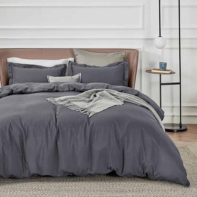 Bedsure Duvet Cover Full Size - Soft Double Brushed Bedding Set for Kids & Adults, Zipper Closure, 3 Pieces, Includes 1 Duvet Cover (80"x90") & 2 Pillow Shams, NO Comforter, Dark Grey