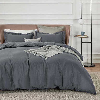 Bedsure Duvet Cover California King Size - Soft Double Brushed Bedding Set for Kids & Adults, Zipper Closure, 3 Pieces, Includes 1 Duvet Cover (104"x98") & 2 Pillow Shams, NO Comforter, Dark Grey