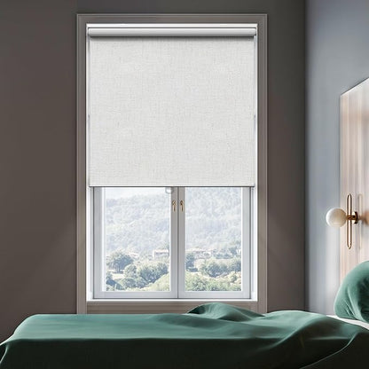 GENIMO 100% Blackout Roller Window Shades, Window Blinds Cordless with Thermal Insulated, UV Protection Fabric, Mini French Door Blinds for Home, Office, Bedroom, Easy to Install, Linen, 26" W X 72" H