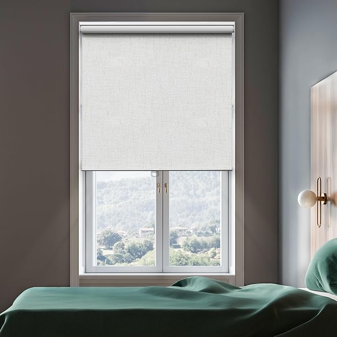 GENIMO 100% Blackout Roller Window Shades, Window Blinds Cordless with Thermal Insulated, UV Protection Fabric, Mini French Door Blinds for Home, Office, Bedroom, Easy to Install, Linen, 23" W X 72" H