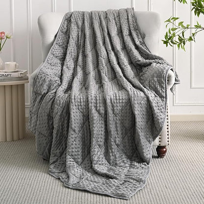 Mr. Sandman Weighted Blanket for Adults, Minky Dots Heavy Blanket for Woman, Man Sleeping and Calm, Soft and Cozy Weighted Throw Blankets, Machine Washable, 48 x 72in, 12 lbs, Grey