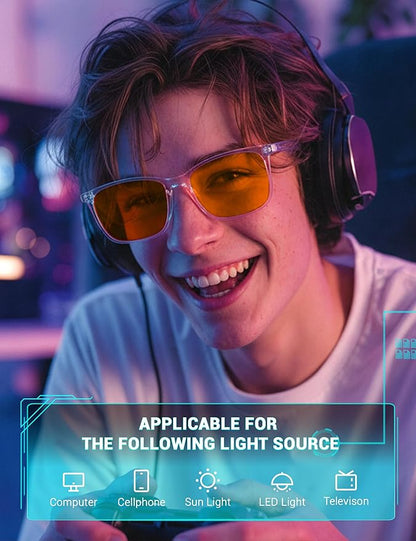 TIJN Blue Light Blocking Glasses for Men Women - Dual AR Coatings Amber Lens for Computer Gaming - Screen Fatigue & UV Protection - 2 Pack