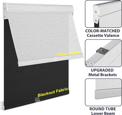 BERISSA Motorized Blinds with Remote,Dual Roller Shades,Blackout&Light Filtering Smart Blinds for Windows,Remote Control,Customized Automatic Electric Shades with USB/Solar Pannel.Custom Color