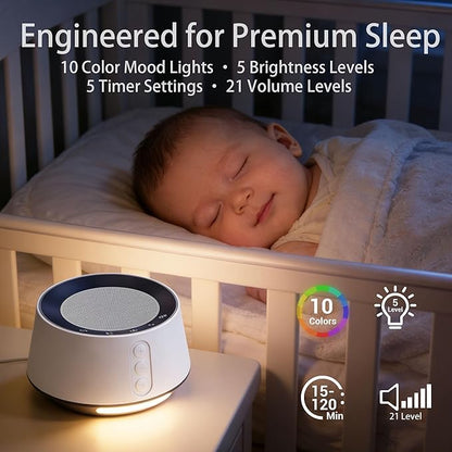 BGOVERSS White Noise Sound Machine with 20 Soothing Sounds, 10 Colors Night Light Sleep Machines Home Office Travel, 5 Timers and Memory Feature Sound Machine for Nursery Baby Kids Adults, Pink