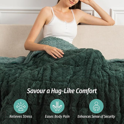 Wemore Weighted Blanket for Adults Twin Size 15 lbs, Dual Sided Soft Fuzzy Jacquard Sherpa Weighted Blankets for Sleeping, Cozy Fluffy Knitted Heavy Blanket for Couch Bed, Dark Green, 60 x 80 inches