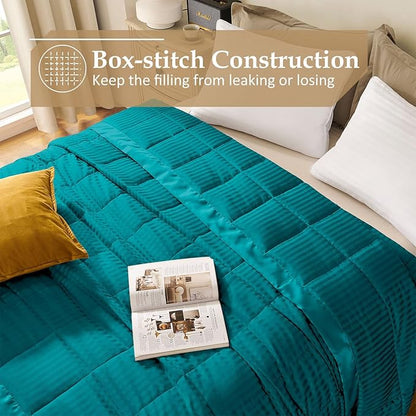 downluxe Queen Size Blanket with Satin Trim, Lightweight Down Alternative Blankets Queen Size for All Season, Machine Washable (Teal, 90x90 Inch)