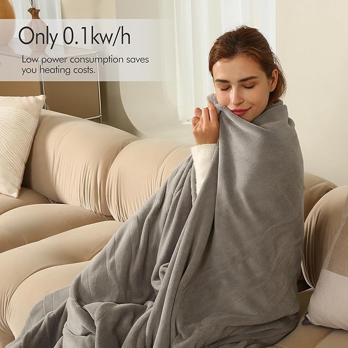 ESTINGO Heated Blanket Twin Size, Fast Heating Electric Blanket with Extremely Cozy Plush with 5 Heating Levels & 10 Hours Auto Off for Bedroom Office Couch, 62"x84", Light Gray