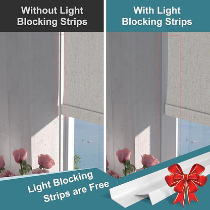 BERISSA Motorized Blinds with Remote,Blackout Smart Roller Shades with App,Voice Control,Linen Fabric,Thermal Insulated Automatic Blinds,Electric Shades with USB/Solar Pannel.Linen Beige White