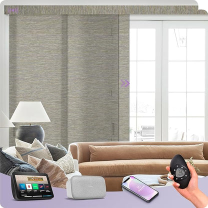 Graywind Rechargeable Smart Sliding Panels Compatible with Alexa Google Motorized Panel Track Blinds Remote Control for Patio Sliding Door Closet Door Width Up to 177" Custom Size (Terrazzo)