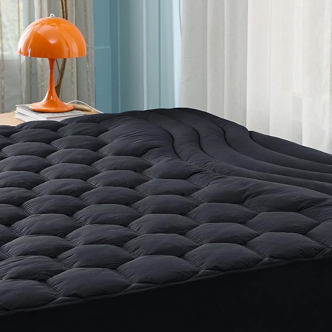 Bedsure Black Full Size Mattress Pad - Quilted Fitted Mattress Topper Protector with 8-21 Inches Deep Pocket, Noiseless Breathable Bed Cover Padded, Machine Washable, Black, 54x75 Inches