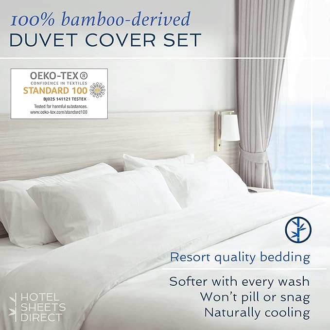 Hotel Sheets Direct 2 Piece Twin XL Duvet Cover Set, 100% Viscose Derived from Bamboo Comforter Cover with 1 Pillow Sham, Moisture-Wicking & Silky Texture, Cooling, Breathable, Easy Care, Navy Blue