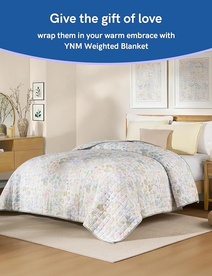 YnM King Size Cooling Nylon/PE Weighted Blanket for Adults (88x104 Inches, 25 Pounds, Jungle Bloom), Heavy Bed Blanket for Two Persons of 110~190lbs on Queen or King Bed