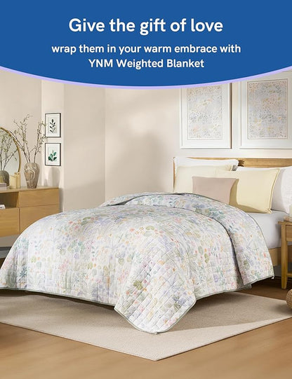 YnM 12lbs Weighted Blanket for Adults, Cooling Nylon/PE Heavy Bed Throw Blanket with Cooling Glass Beads for All Season Use, Ideal for ~110lbs (48x72 Inches, Twin/Full, Jungle Bloom)