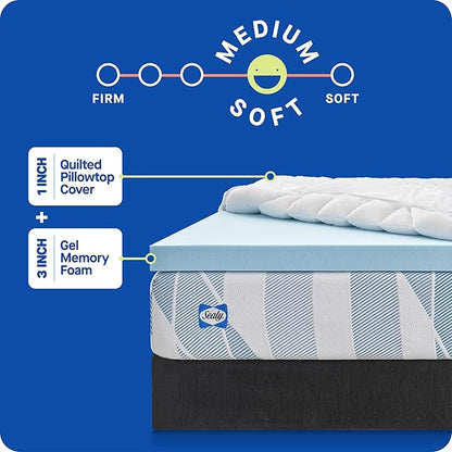 Sealy Dreamlife 3” Gel Memory Foam Twin Mattress Topper with 1” Quilted Cooling Cover, SealyComfort Gel Foam, SealyCool Poly Blend Cover