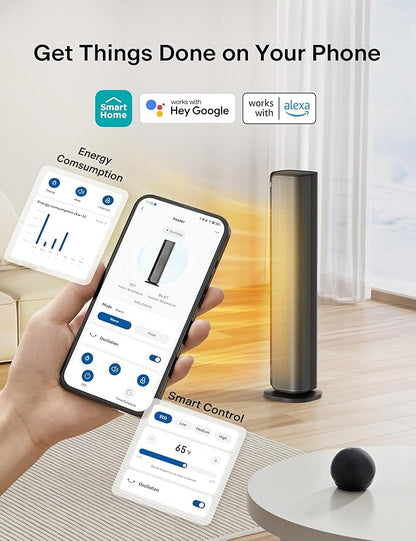 PELONIS Space Heater Large Room, 30" Smart Electric Heaters with Thermostat, App & Voice Remote, 4 Heat Settings, ECO Mode, 24H Timer, Oscillating Tower Heaters for indoor use, Bedroom, Office