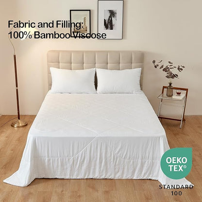 Cooling Comforter – 100% Viscose from Bamboo Shell & Fill, Silky Soft, Breathable, Lightweight All Season Duvet Insert, Down Alternative Blanket, Twin Size 68"x90", for Hot Sleepers & Sensitive Skin