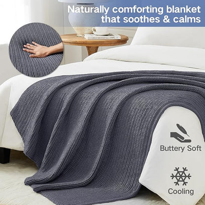 Guohaoi Knitted Weighted Blanket for Adults (Dark Grey 48"x72" 15lbs) No Beads Cooling Throw Blanket for Hot Sleepers, Home Decor Breathable Chunky Knit Heavy Blanket Use on Full Size Bed