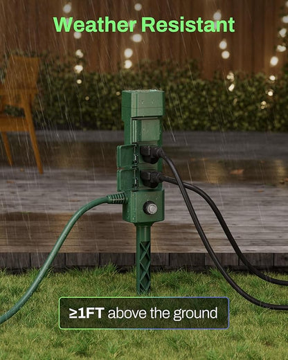 HBN Outdoor Smart Plug Waterproof WiFi Outdoor Outlet Timer with 6 Grounded Outlets, Remote & Voice Control Heavy Duty Yard Stake Plug Compatible with Alexa and Google Assistant No Hub Required