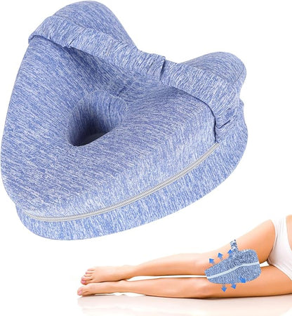 Knee Pillow for Side Sleepers - Sciatica, Hip & Back Pain Relief Pillow with Adjustable Strap, Memory Foam Leg Pillow for Side Sleeping, Spine Alignment Support for Pregnancy, Post-Surgery (Sky Blue)