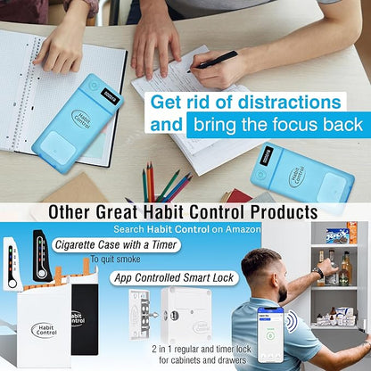 Cellphone Lock Box - Timer Locked Box for Self-Discipline, Portable Time Phone Safe Lock for iPhone and Android Mobile Phones, Lockbox for Cell Phones to Reduce Screen Time (Blue)