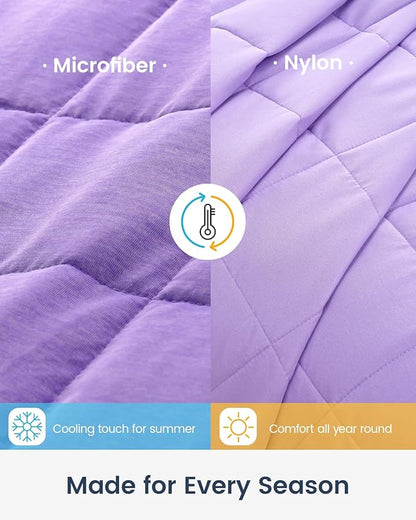Drewin Weighted Blanket Twin Size 15 lbs, Soft Cozy Microfiber Weighted Blanket for All Season, Dual Sided Cooling Blanket for Night Sweats, Premium Ceramic Beads, 48 x 72 inches, Purple