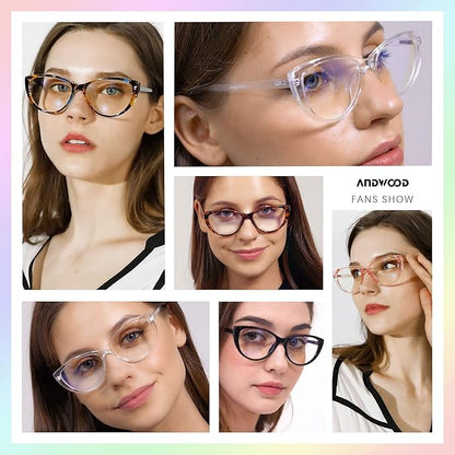 ANDWOOD Blue Light Blocking Glasses Women Bluelight Blocker Computer Cateye Clear Cat Eye Eyeglasses Frame AR003