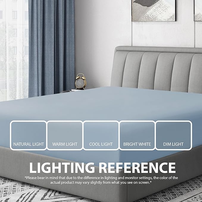 Cathay Home Twin XL Fitted Sheet - Double Brushed Ultra Soft – Wrinkle & Fade Resistant - 16" Deep Pocket Fitted Sheet Only - Good Fit for 14"-18" Deep Mattress (Twin XL, Blue Fog)