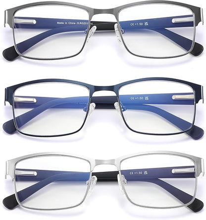 Reading Glasses for Men - 3 Pack Blue Light Blocking Men's Metal Readers